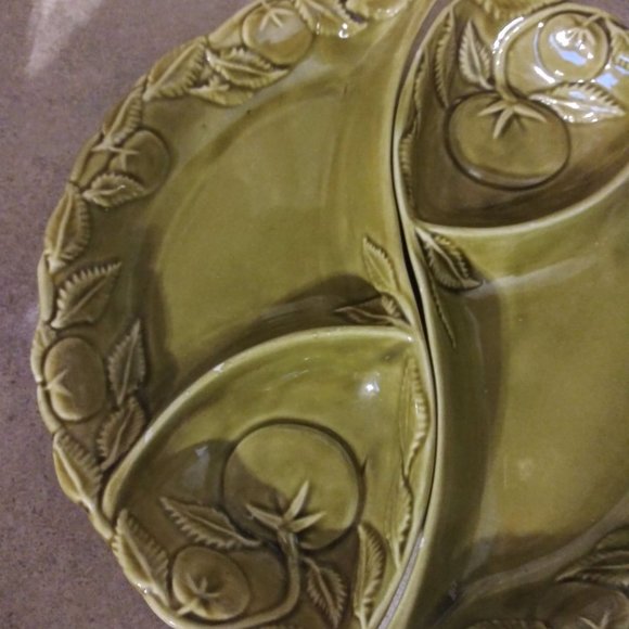 Vintage Belmar of California Divided 2-Piece Green Chip & Dip Relish Tray #406 - Picture 5 of 6